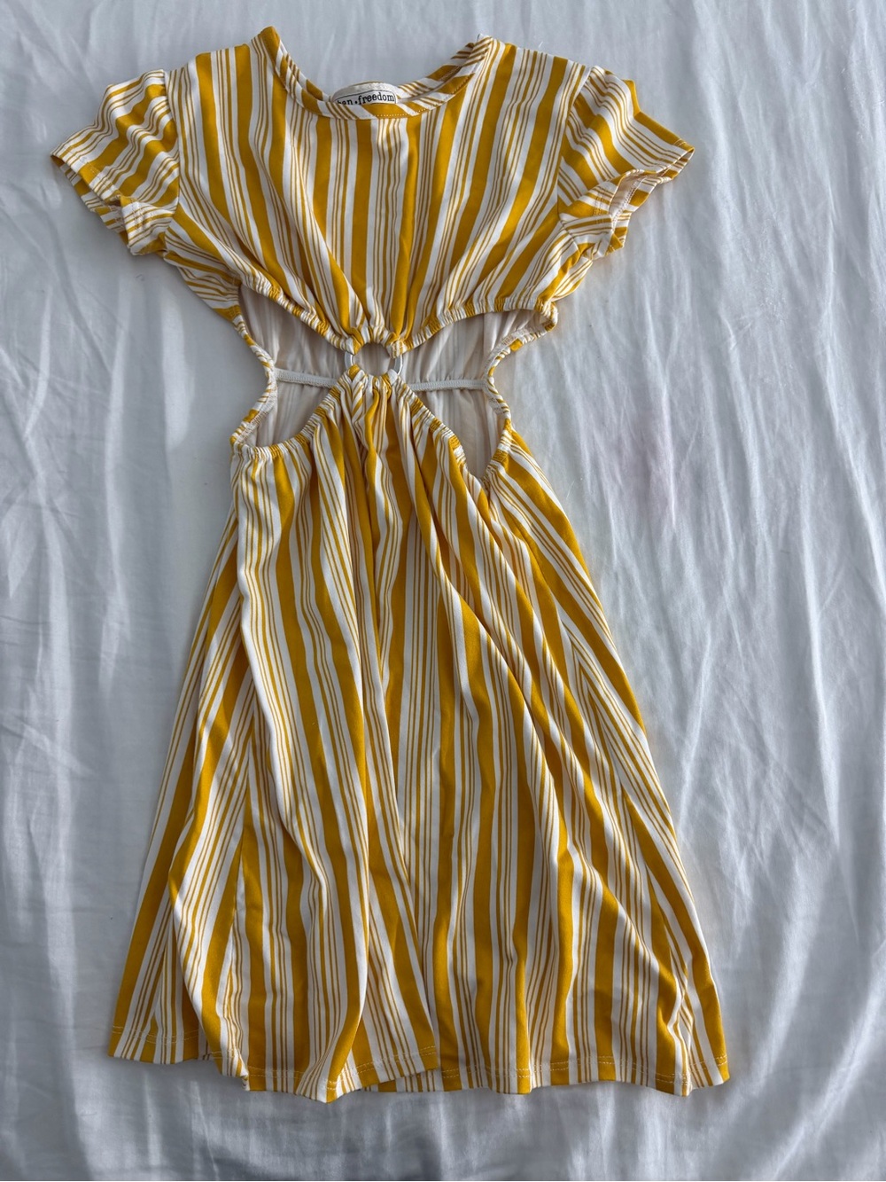 Striped Yellow & White Cutout Midi Dress